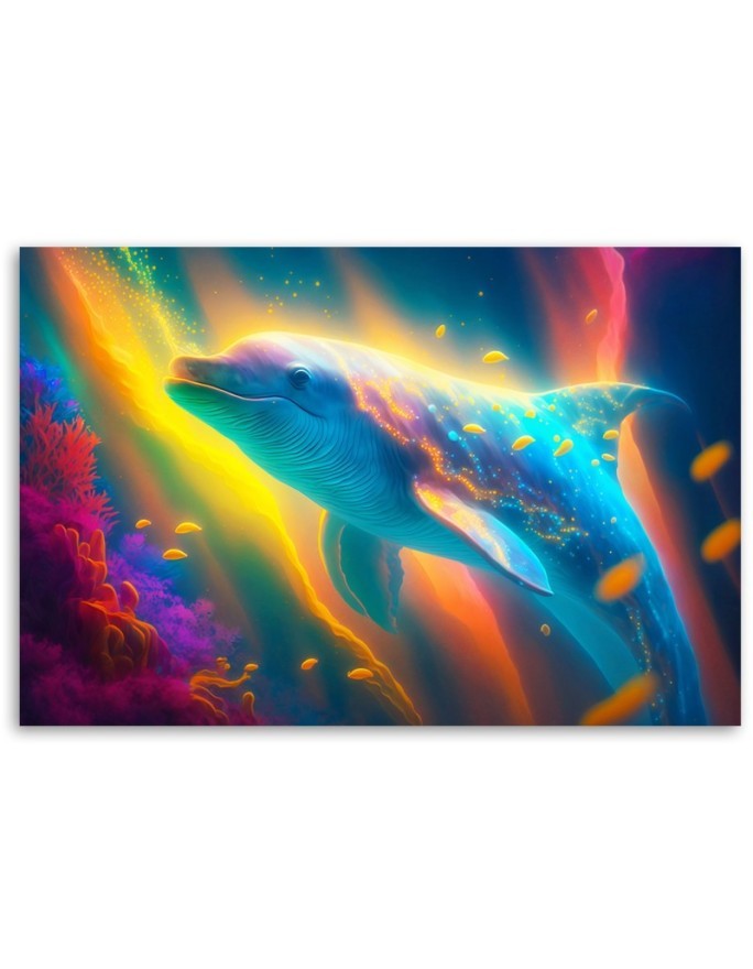 AI Canvas prints for children's room - Dolphin neon abstract | FEEBY