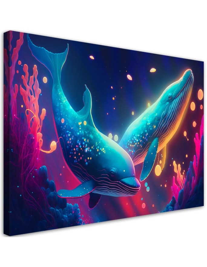 Canvas print Neon whales...