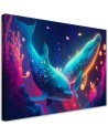 Fashionable AI Canvas prints for children - Neon whales underwater | FEEBY