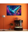 Fashionable AI Canvas prints for children - Neon whales underwater | FEEBY