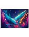 Fashionable AI Canvas prints for children - Neon whales underwater | FEEBY