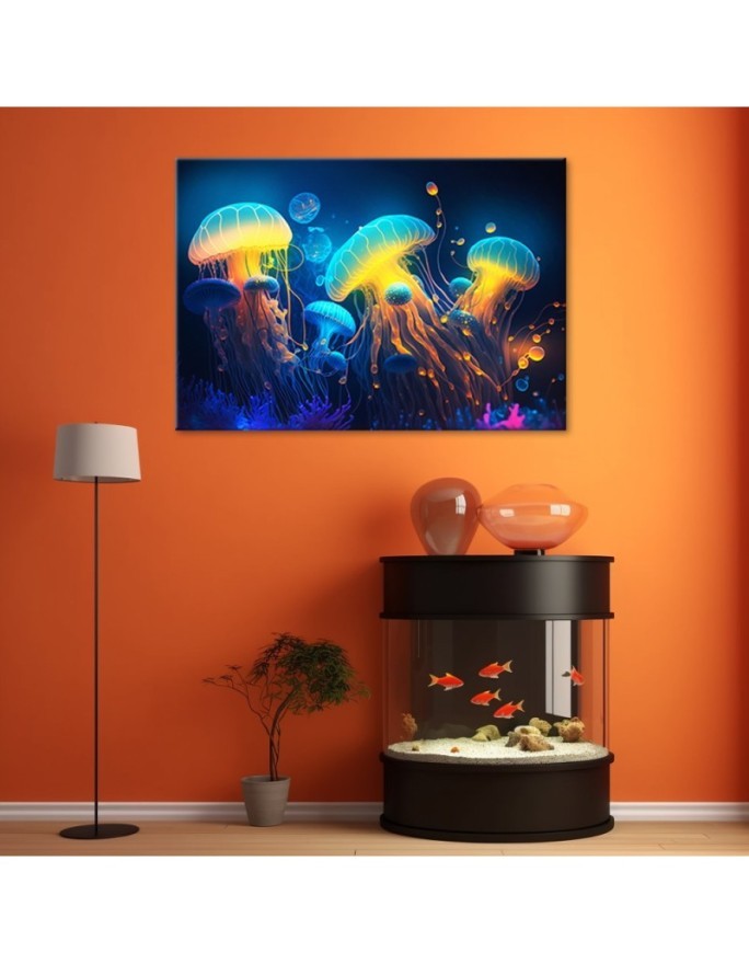 AI Canvas print Canvas prints for children's room - Neon sea abstraction | FEEBY
