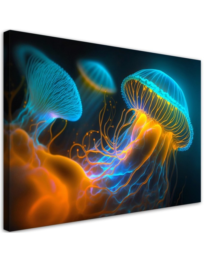 Stylish AI paintings for children's room - Jellyfish underwater Neon | FEEBY