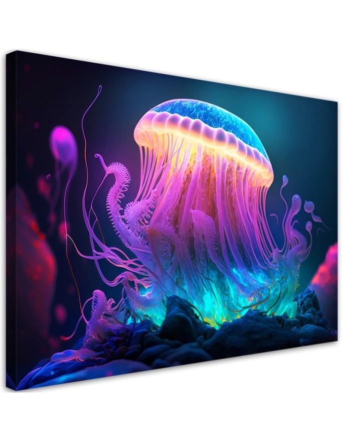 The most fashionable AI Canvas prints - Neon jellyfish | FEEBY