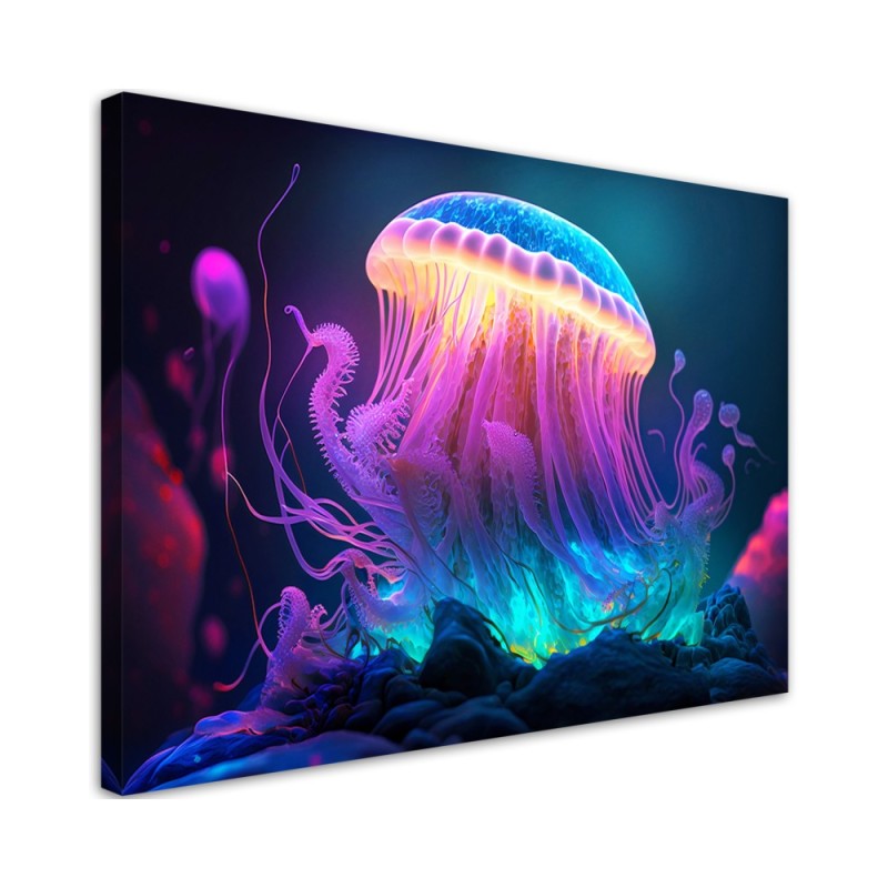 The most fashionable AI Canvas prints - Neon jellyfish | FEEBY