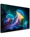 Modern AI Canvas paintings for children's room - Neon jellyfish underwater | FEEBY