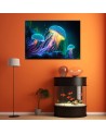 Modern AI Canvas paintings for children's room - Neon jellyfish underwater | FEEBY
