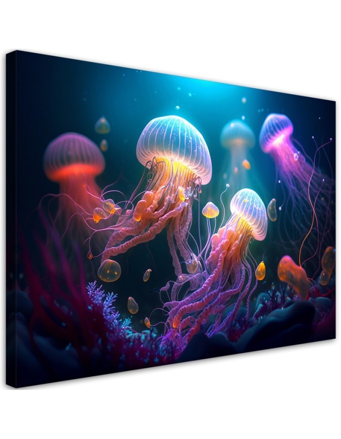 AI Canvas prints for kids - Jellyfish Neon Abstraction | FEEBY