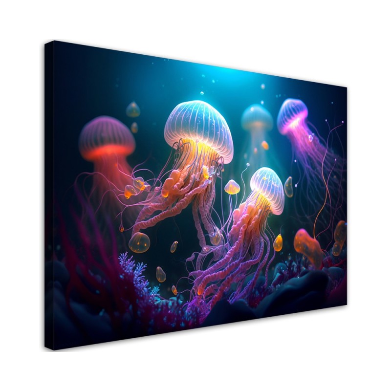 AI Canvas prints for kids - Jellyfish Neon Abstraction | FEEBY