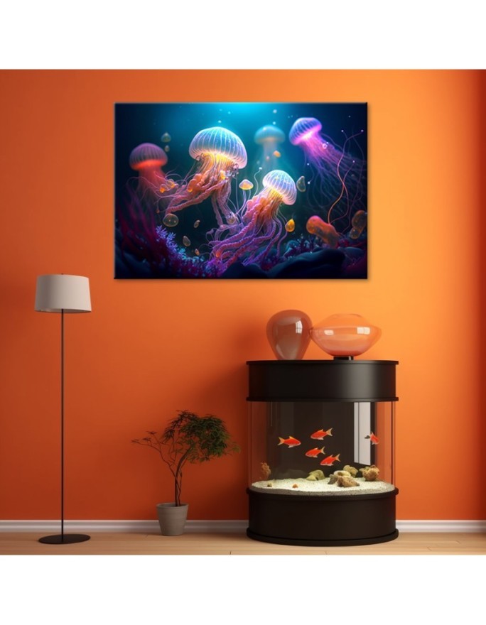 AI Canvas prints for kids - Jellyfish Neon Abstraction | FEEBY