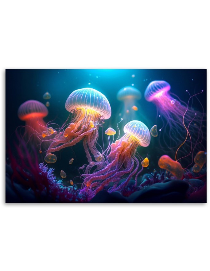 AI Canvas prints for kids - Jellyfish Neon Abstraction | FEEBY