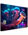 Most fashionable AI Canvas prints for children - Neon sea jellyfish | FEEBY
