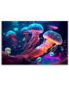 Most fashionable AI Canvas prints for children - Neon sea jellyfish | FEEBY