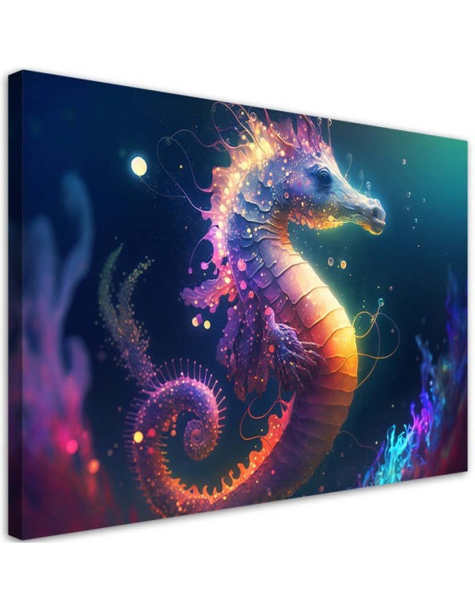AI Canvas prints for children - Neon seahorse | FEEBY