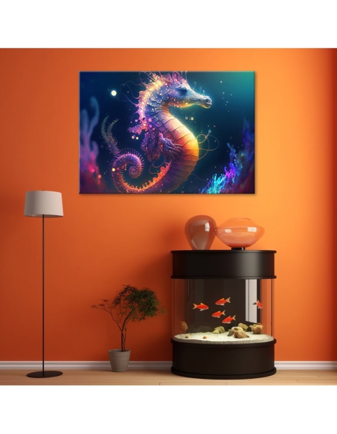 AI Canvas prints for children - Neon seahorse | FEEBY