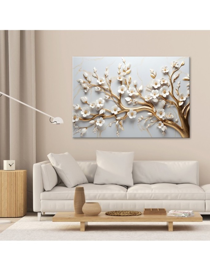 Modern canvas print for living room - Golden leaf tree | FEEBY