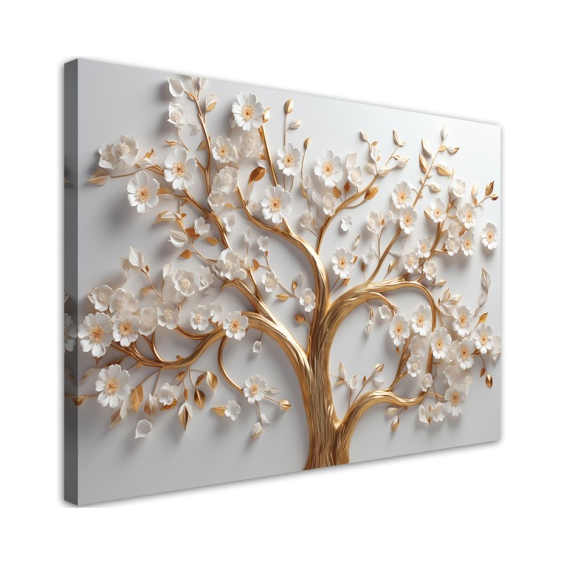 Living room wall paintings 3D - Golden glamour tree in bloom | FEEBY