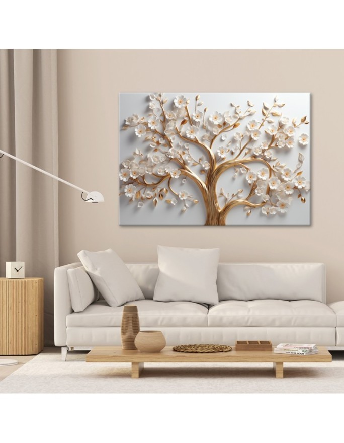 Living room wall paintings 3D - Golden glamour tree in bloom | FEEBY