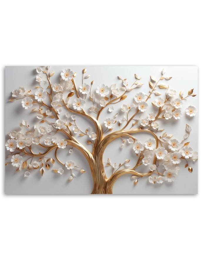 Living room wall paintings 3D - Golden glamour tree in bloom | FEEBY