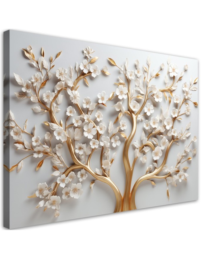 Bedroom wall painting - Golden magnolia flower glamour 3D | FEEBY