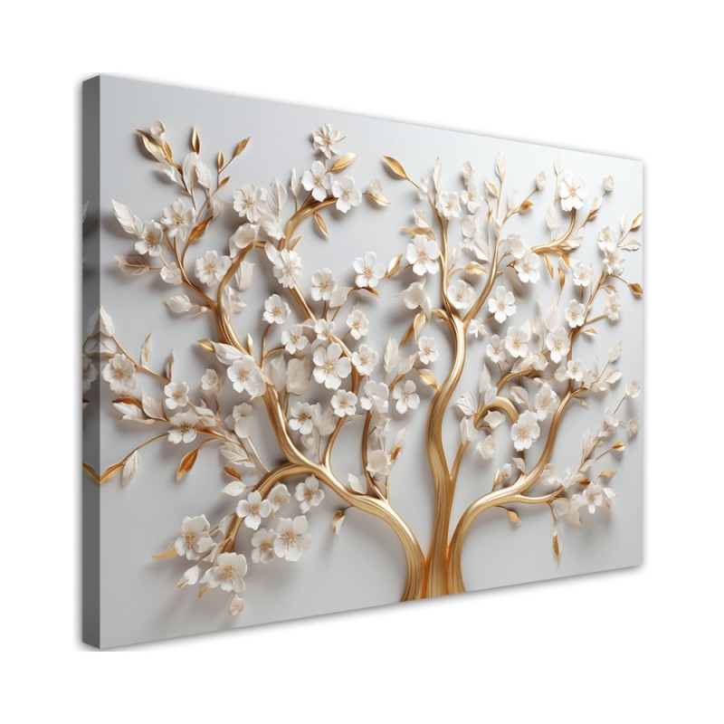 Bedroom wall painting - Golden magnolia flower glamour 3D | FEEBY