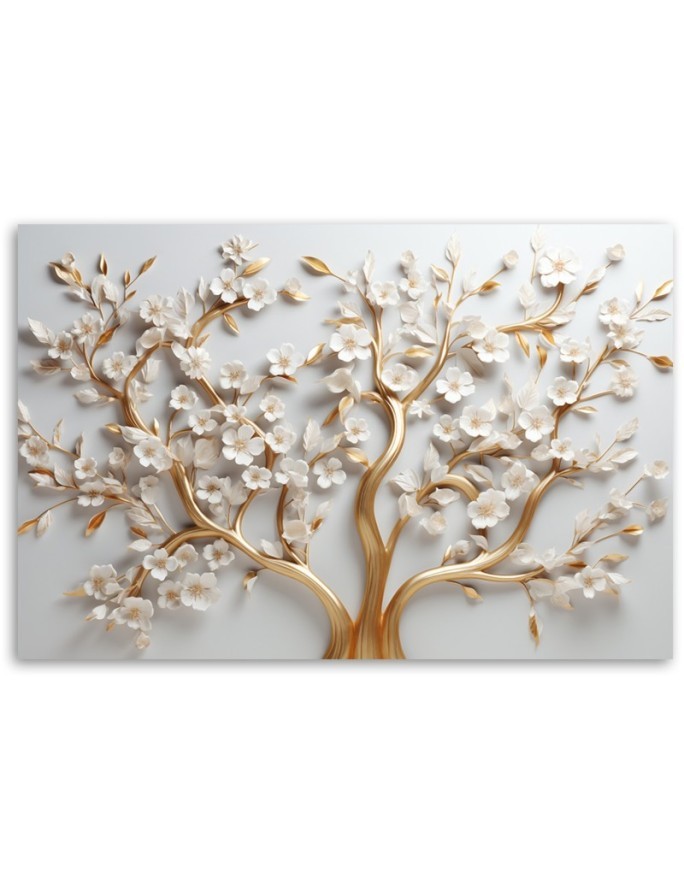 Bedroom wall painting - Golden magnolia flower glamour 3D | FEEBY