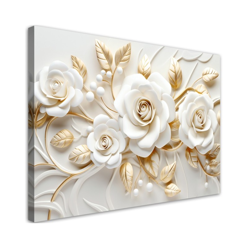Modern canvas print for hallway - White gold rose flowers 3D | FEEBY