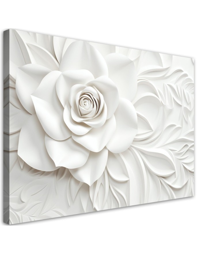 Wall painting for office - White blooming rose flower 3D | FEEBY