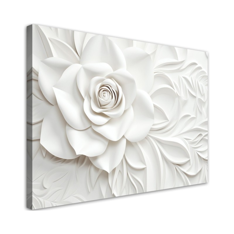 Wall painting for office - White blooming rose flower 3D | FEEBY