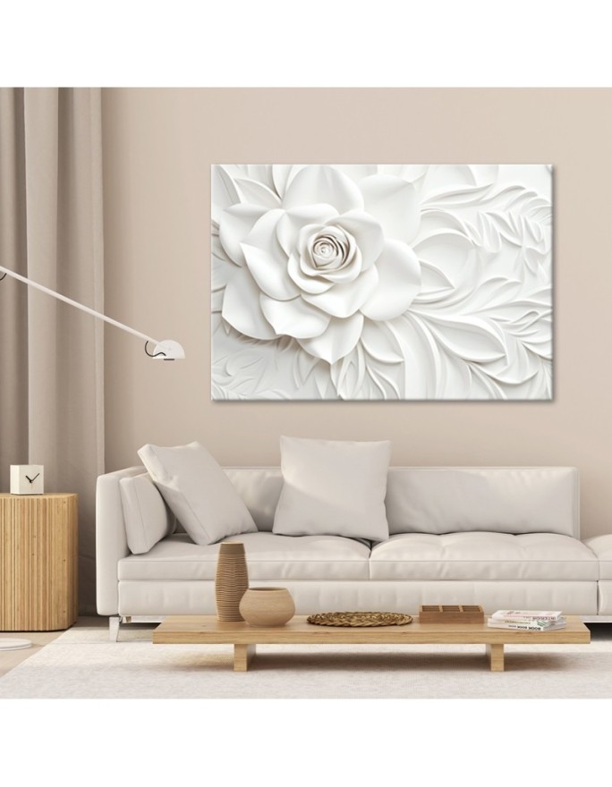 Wall painting for office - White blooming rose flower 3D | FEEBY