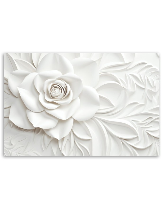 Wall painting for office - White blooming rose flower 3D | FEEBY