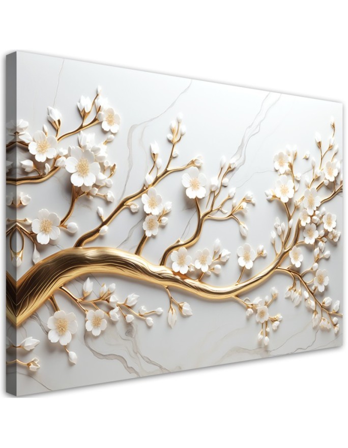 Modern canvas print for living room 3D - Golden leaf tree | FEEBY