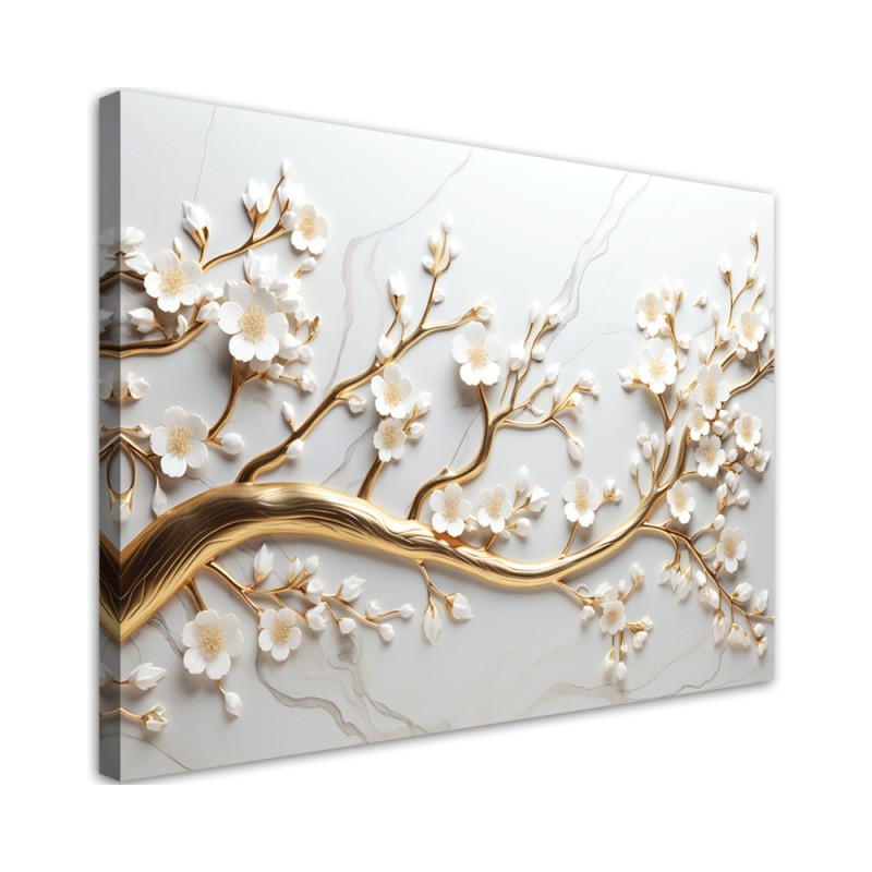 Modern canvas print for living room 3D - Golden leaf tree | FEEBY