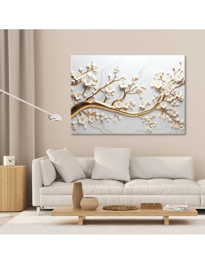 Modern canvas print for living room 3D - Golden leaf tree | FEEBY
