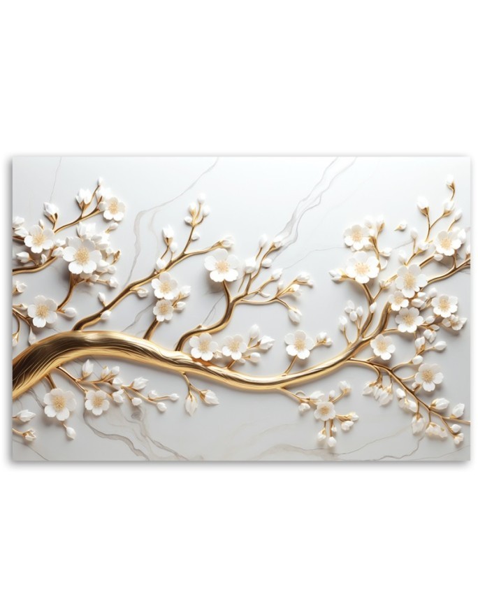 Modern canvas print for living room 3D - Golden leaf tree | FEEBY