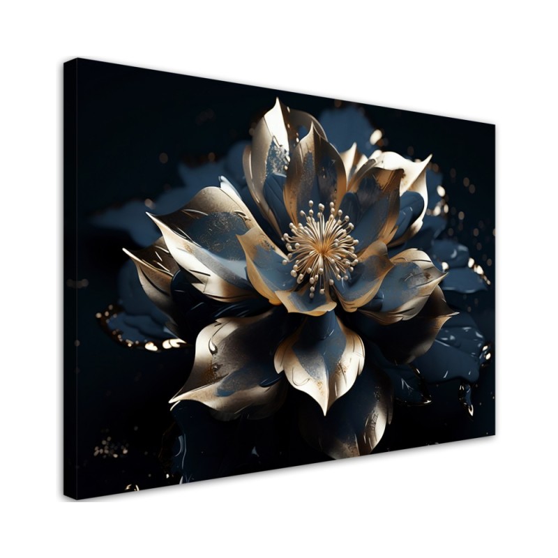 Wall painting for living room - Blue gold lotus flower 3D | FEEBY