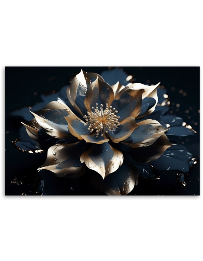 Wall painting for living room - Blue gold lotus flower 3D | FEEBY