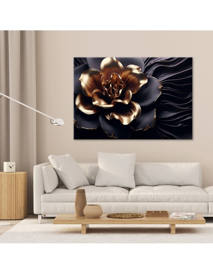 Modern canvas print for living room - AI Gold abstract flower | FEEBY