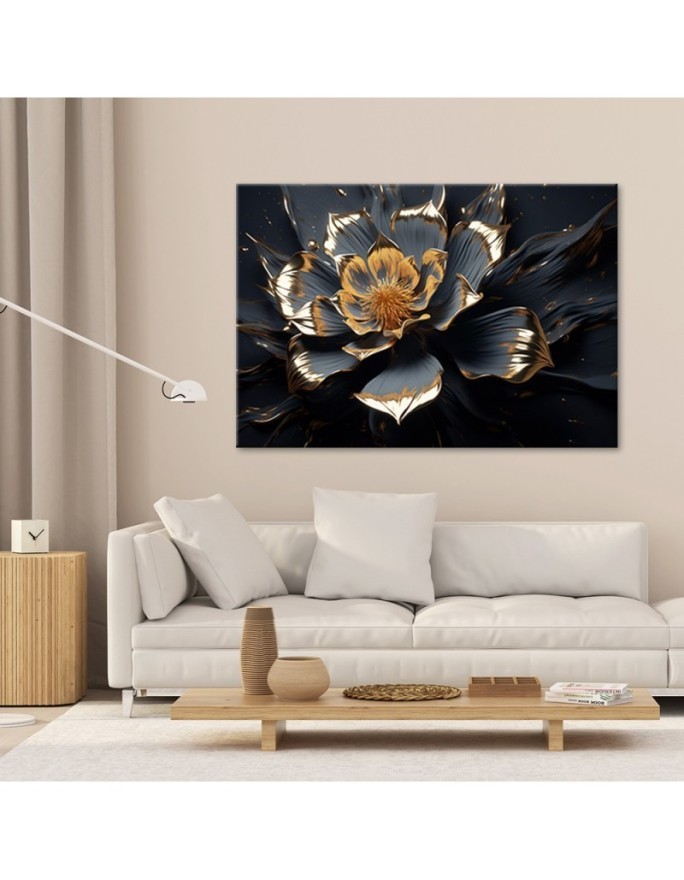 Canvas painting for the living room - Golden flower abstract 3D | FEEBY