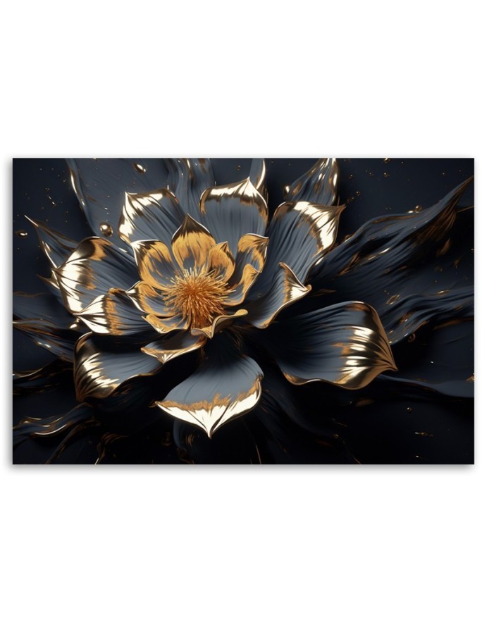 Canvas painting for the living room - Golden flower abstract 3D | FEEBY