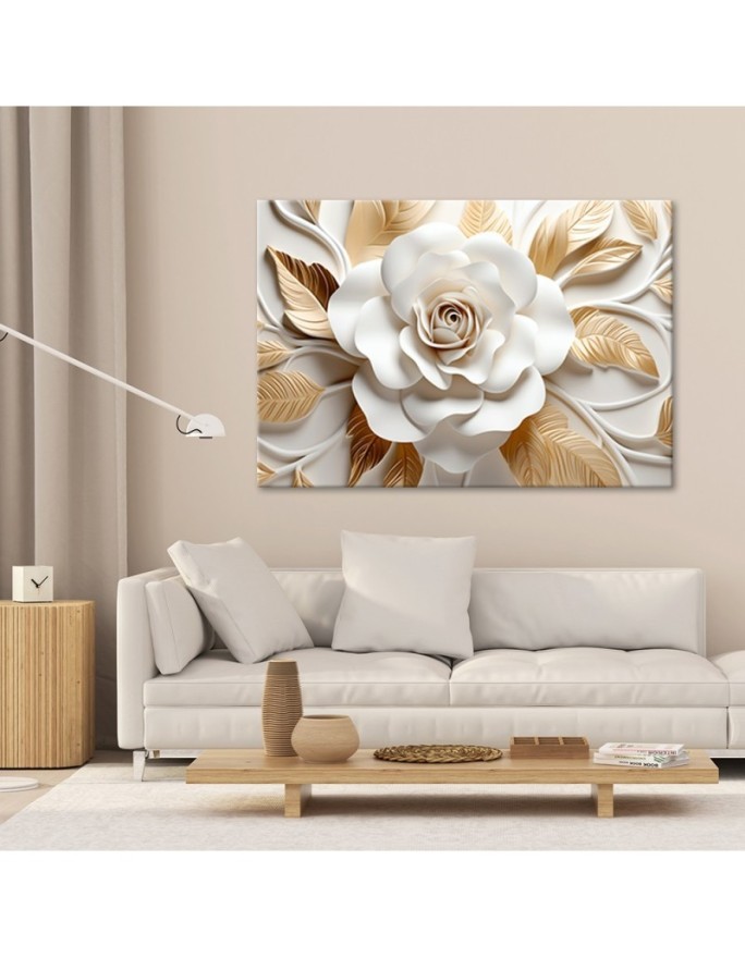 Wall painting for living room - White gold flower 3D | FEEBY