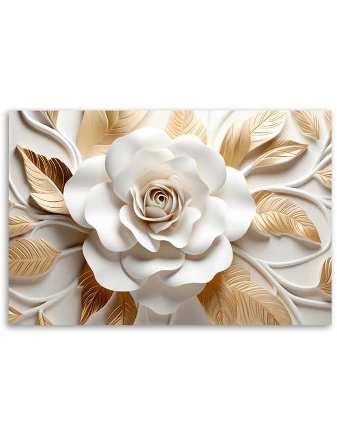 Wall painting for living room - White gold flower 3D | FEEBY