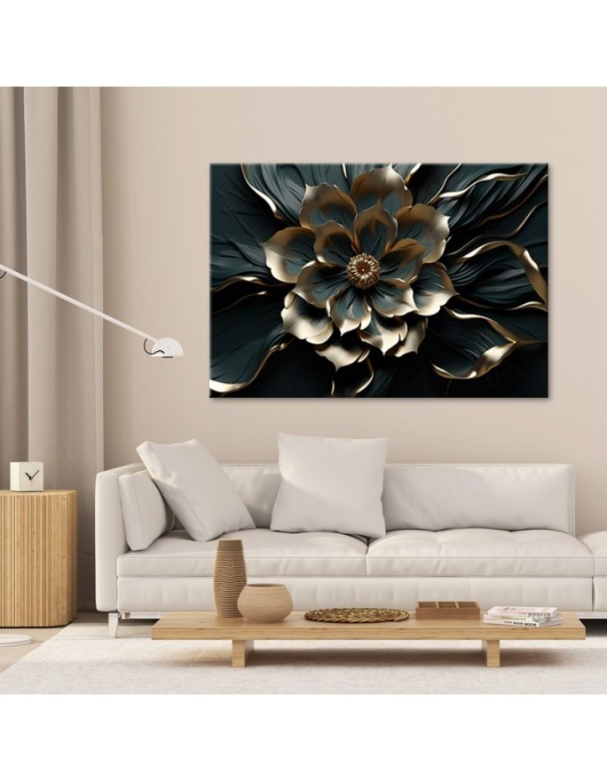 Bedroom wall painting - 3D Golden flower glamour | FEEBY