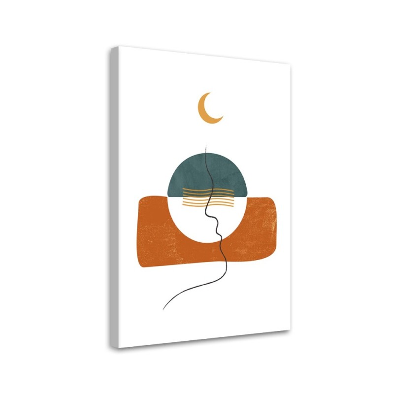 Boho painting on canvas for bedroom - Book and shapes beige