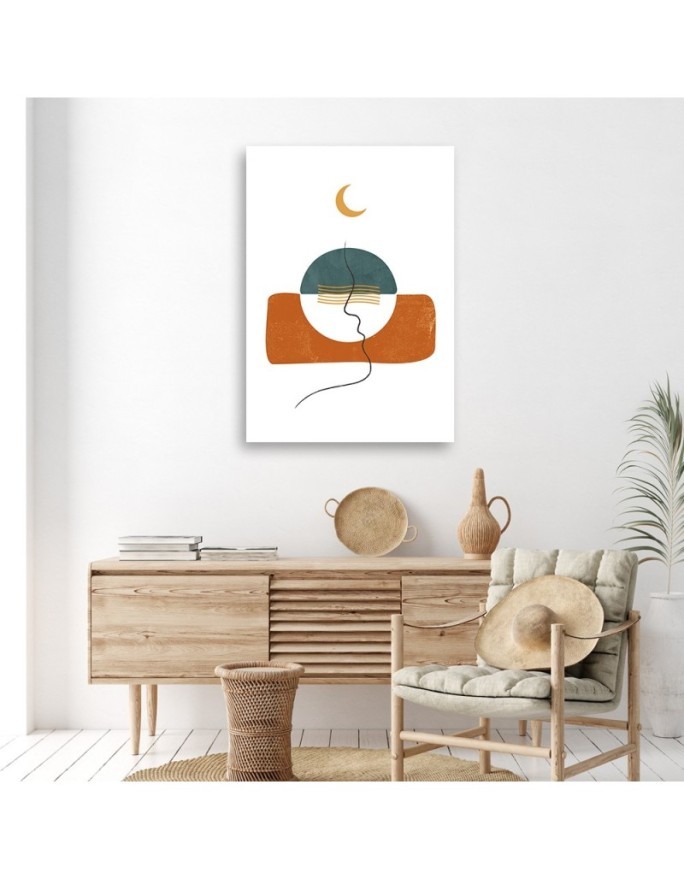 Boho painting on canvas for bedroom - Book and shapes beige