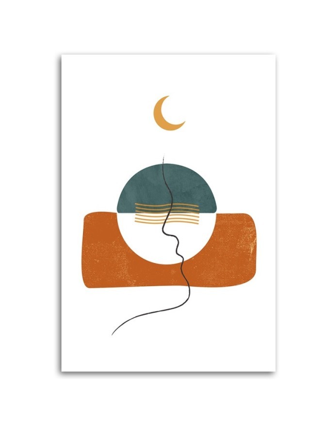 Boho painting on canvas for bedroom - Book and shapes beige