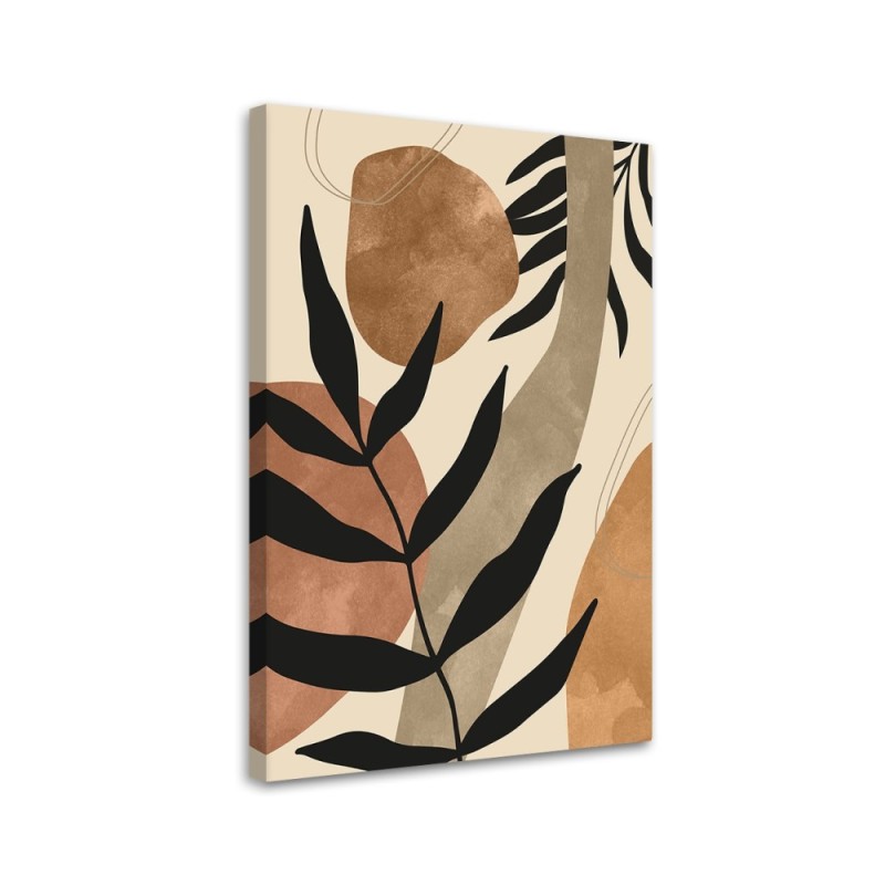 Minimalist canvas painting for living room - Boho leaves and twigs