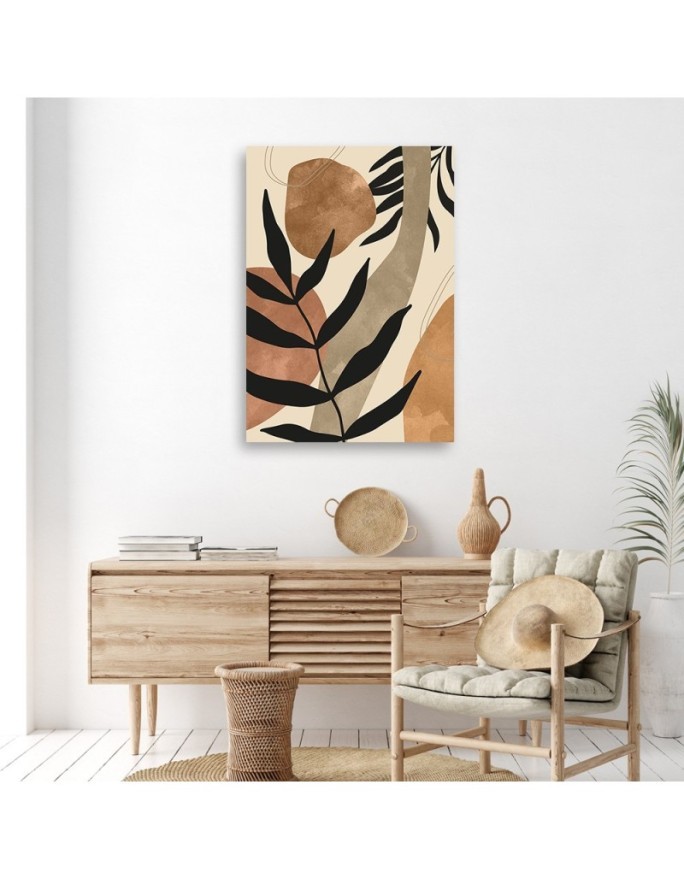 Minimalist canvas painting for living room - Boho leaves and twigs