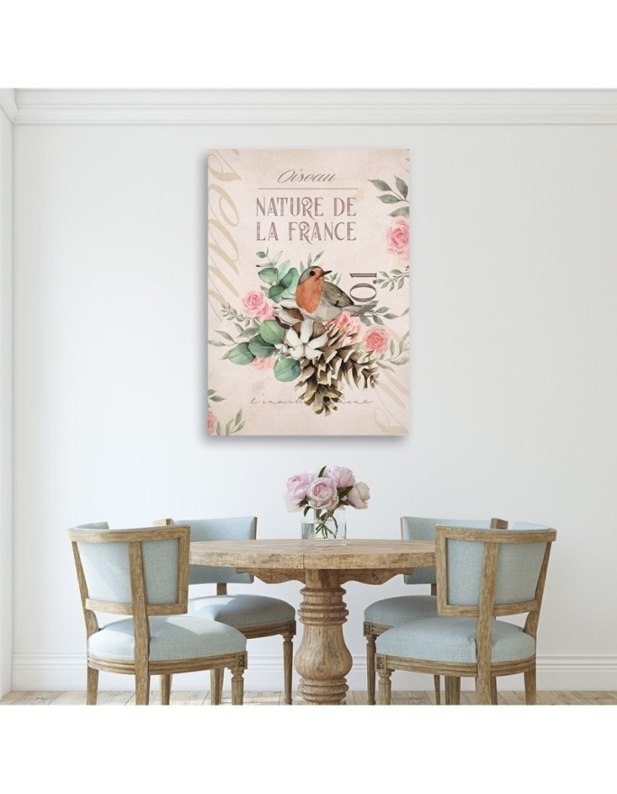 Printed painting for the wall - Shabby chic bird flower