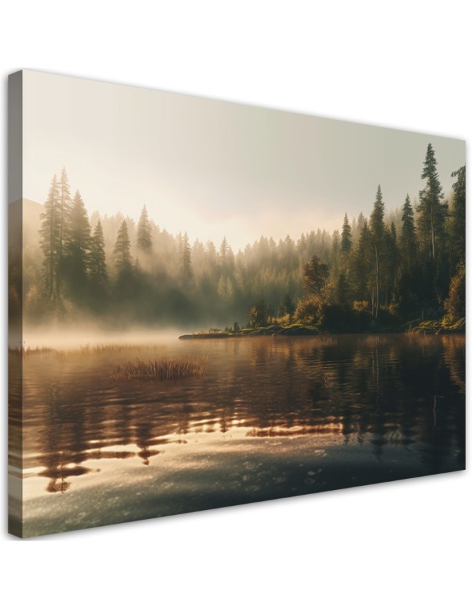 Canvas print Fog over a lake